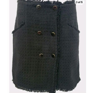 NWOT Anthropologie Maeve Tweed Mini Wrap Skirt US 14 Black Button Front Pockets